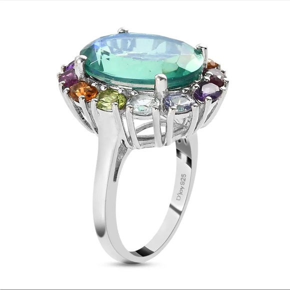 HUGE Genuine Peacock Quartz & 6 GENUINE Multi Gemstone ๐ Halo Ring Size 10 - Picture 11 of 11